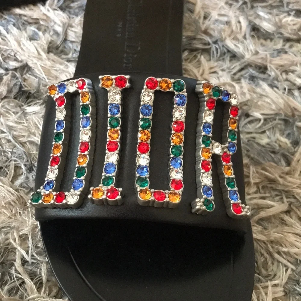 Dior Sandals - DIOREVOLUTION S with Rainbow Colored Crystal Embellished Logo, 36 - Picture 4 of 6